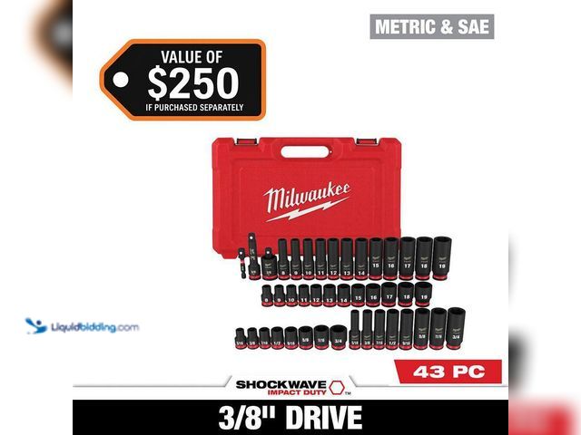 Lot 49-5552132 - Milwaukee
SHOCKWAVE 3/8 in. Drive SAE and Metric 6 Point Impact Socket Set (43-Piece). Model # 49-6...