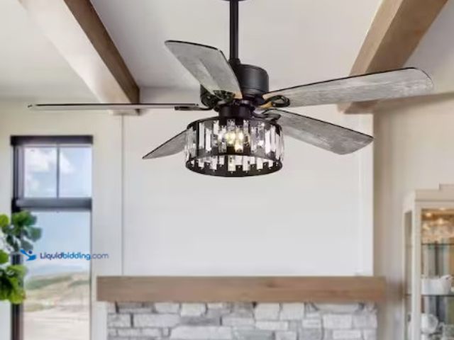 Lot 49-2025267 - Breezary Clement 52 in. Indoor Standard Black Ceiling Fan with Fandelier Light Kit, Downrod, Gray/Br...