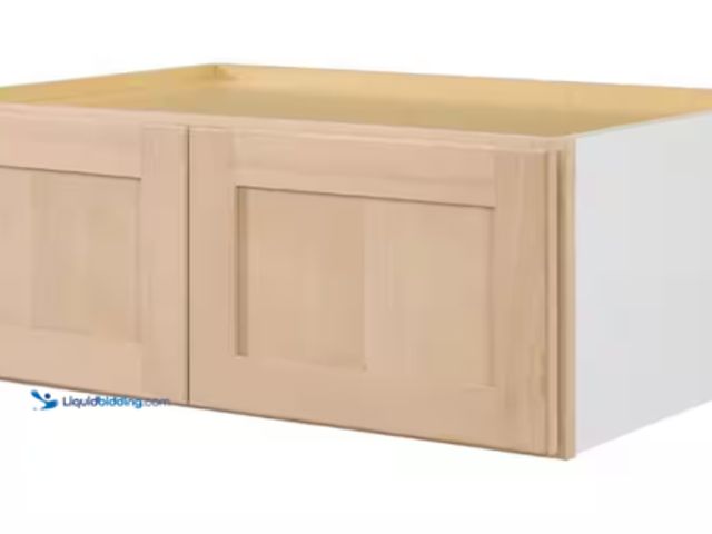 Lot 49-3709005 - Hampton Bay Unfinished 33" Wall Bridge Shaker Cabinet – Quick Assemble, 33" x 12" x 24". Factory-box...