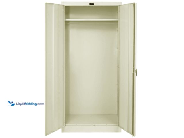Lot 49-5425899 - Hallowell 845W24PT 800 Series Solid Door Wardrobe Cabinet, 48x24x78 Parchment, Unassembled. [Model: ...