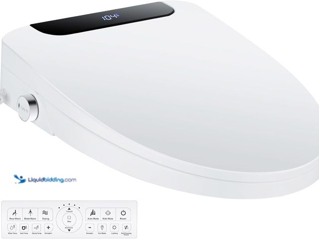 Lot 49-3565817 - Bidet Toilet Seat, Elongated, Electric, Warm Water, Air Dryer, Heated Seat and Slow Close Lid, Front...