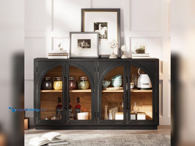 Lot 49-5429144 - EEN ANDRO TAKIANG INC
Black 4-Door Pantry Organizer with Glass Doors Adjustable Shelves Large Stora...