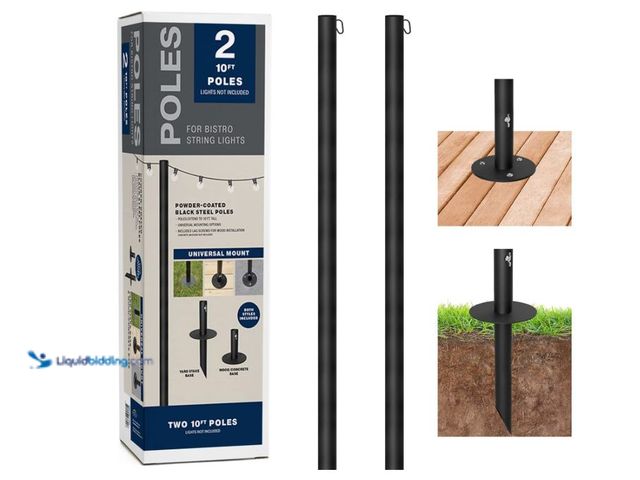 Lot 49-5555327 - EXCELLO GLOBAL PRODUCTS Bistro String Light Poles - 2 Pack - Extends to 10 Feet - Universal Mounting...