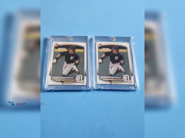 Lot 49-1817787 - 2- 2025 BOWMAN KEVIN MCGONIGLE ROOKIE PROSPECT MLB BASEBALL CARDS IN PROTECTIVE MAGNETIC CASES. DETR...