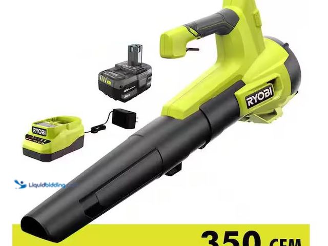 Lot 49-1568725 - RYOBI ONE+ 18V 100 MPH 350 CFM Cordless Battery Variable Speed Jet Fan Leaf Blower with 4.0 Ah Batte...