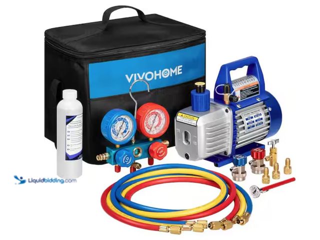 Lot 49-2026398 - VIVOHOME 3.5 CFM Single Stage Rotary Vane Air Vacuum Pump and R134a AC Manifold Gauge Set for Refrig...