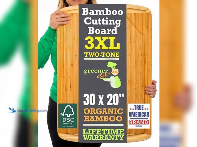 Lot 49-3482667 - 30 x 20 Organic Extra Large Cutting Board with Lifetime Replacements – Wood Bamboo Chopping Board - ...