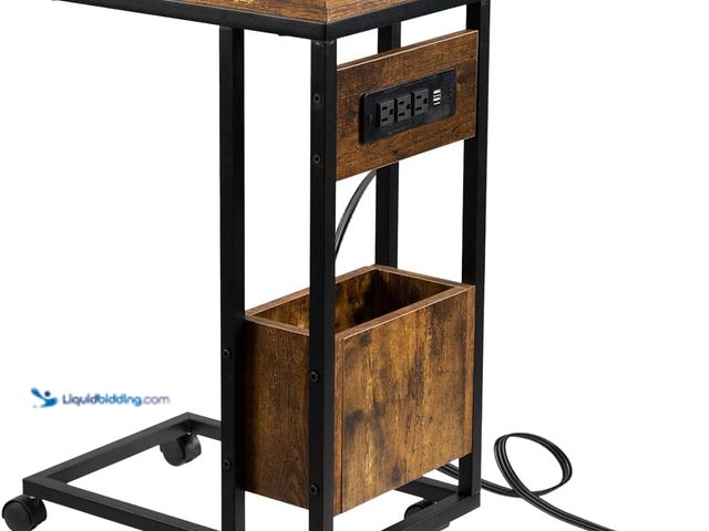 Lot 49-3514418 - Hadulcet C Shaped End Table with Charging Station & Foldable Tabletop, Folding TV Tray Table with St...