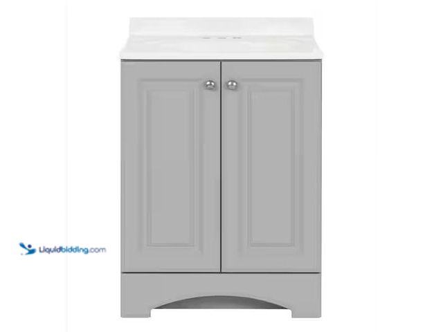 Lot 49-5555301 - Glacier Bay
25 in. Single Sink Pearl Gray Freestanding Bath Vanity with White Cultured Marble Top (...