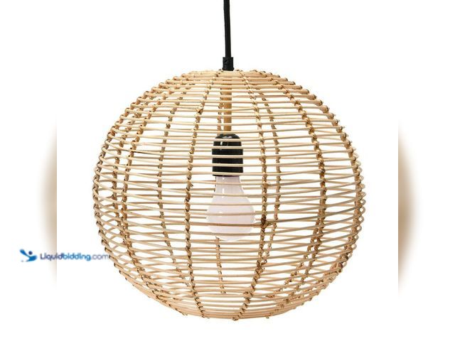 Lot 49-5447734 - Storied Home 1-Light Natural Craftsman Pendant Light with Rattan Shade. [Model # EC0746] Unused
