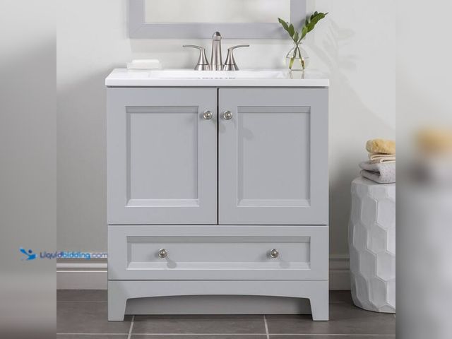 Lot 49-2000664 - Glacier Bay Delridge 31 in. Single Sink Pearl Gray Freestanding Bath Vanity with White Cultured Marb...