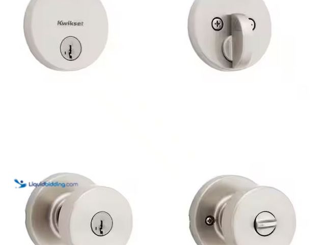 Lot 49-1568715 - Kwikset Pismo Round Rose Satin Nickel Knob Door Combo Pack Featuring Smart Key Security Model # 991P...