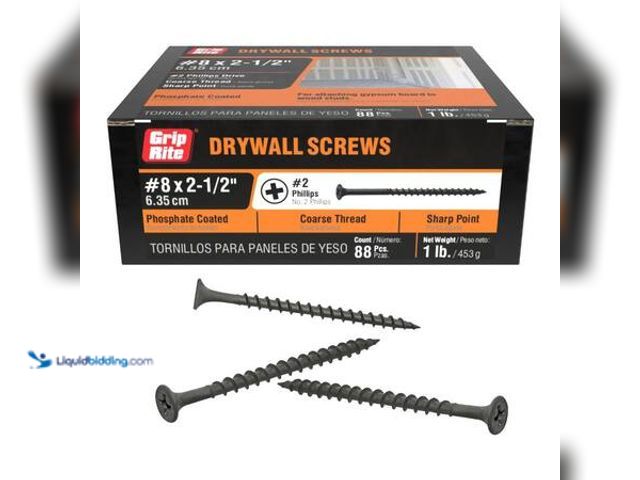 Lot 49-5581938 - QTY: 3 Boxes Grip-Rite #8 x 2-1/2 in. #2 Phillips Bugle Head Coarse Thread Drywall Screws 1 lb Model...