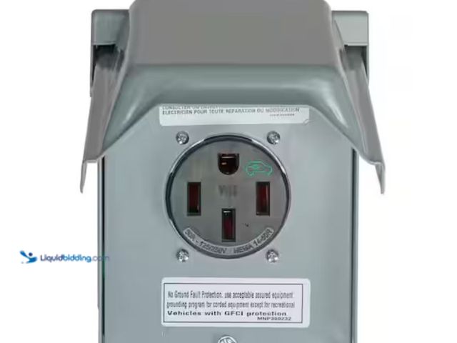 Lot 49-1631347 - Leviton 50-Amp Outdoor EV Charging Outlet with Metal Weather-Resistant Cover, Surface Mount, Model #...