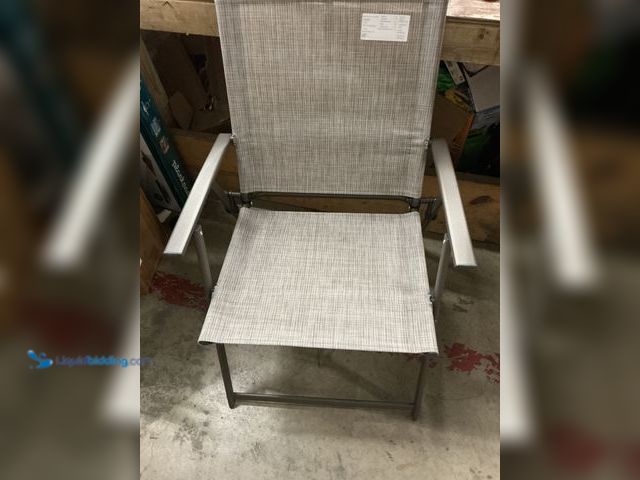 Lot 49-5549740 - outdoor folding lawn chair, khaki, 19"wide seat, 16" deep seat, 24" tall back. Unused