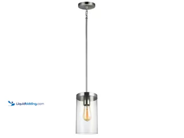 Lot 49-3631342 - Generation Lighting Zire 1-Light Brushed Nickel Hanging Pendant with Clear Glass Shade, Model: 65903...