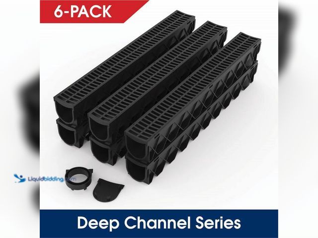 Lot 49-5414028 - RELN
Storm Drain Series 5 in. W x 5.25 in. D x 39.4 in. L Channel Drain Kit with Black Grate (6-Pac...