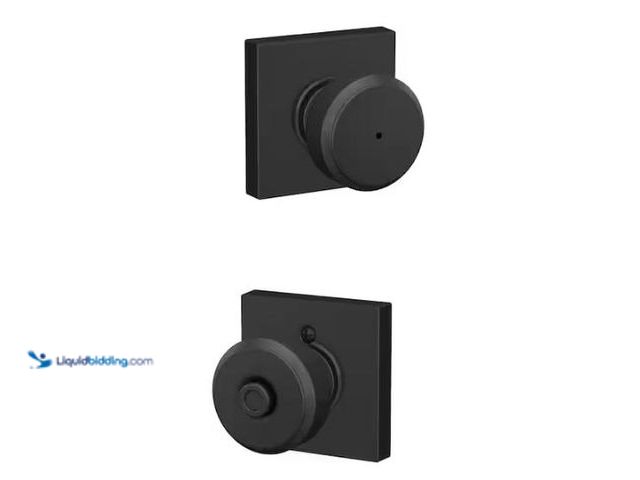 Lot 49-1573189 - Lot of (6) Schlage Bowery Matte Black Privacy Bed/Bath Door Knob with Collins Trim, Model # F40 G BW...