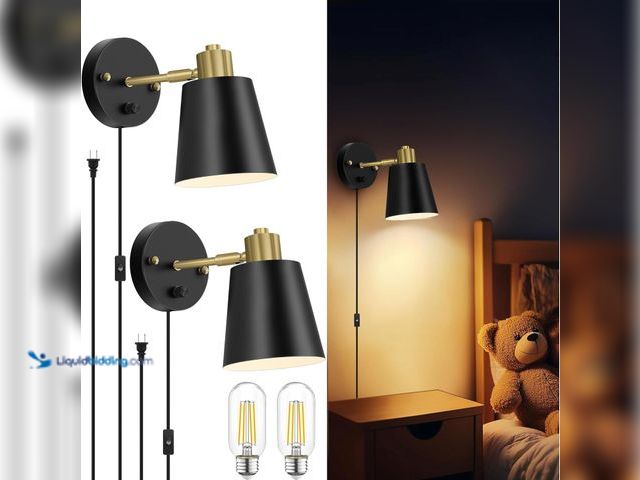 Lot 49-5484756 - Plug in Wall Sconces Set of 2, Dimmable Wall Lights with Plug in Cord and Dimmer On/Off Knob Switch,...