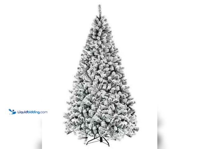Lot 49-1544256 - Costway 7.5 ft. Unlit Premium Snow Flocked Hinged Artificial Christmas Tree with Metal Stand, Model ...