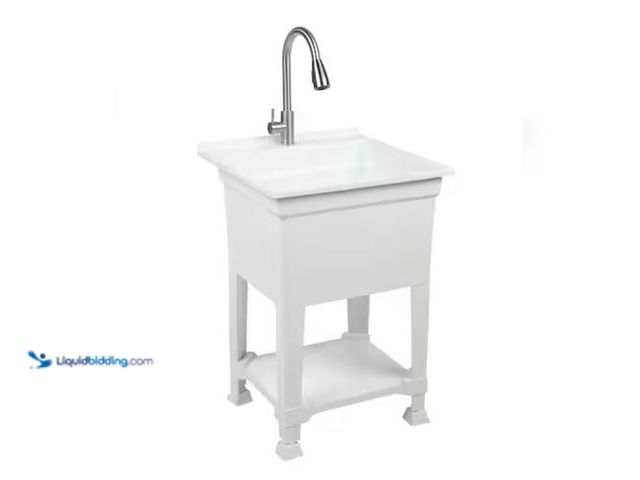 Lot 49-2005647 - Glacier Bay 24 in. W x 24 in. D x 35 in. H Freestanding Laundry/Utility Sink in White with Stainless...