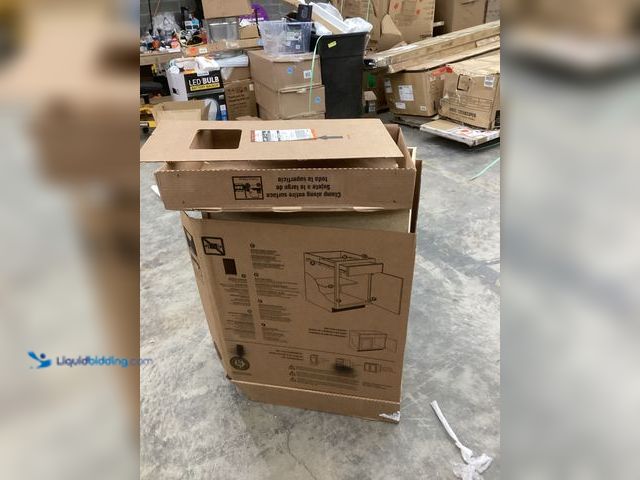 Lot 49-5486455 - Hampton Bay Base Cabinet 18x34 SKU: 1003934031 Item is unused, small crack on back right side, chipp...