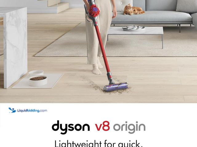 Lot 49-5544408 - Dyson V8 Origin Vacuum, Red. Model: 400493-02. Used, attachments needed