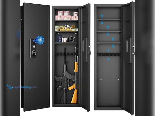 Lot 49-5407222 - 53" in-Wall Safe with Fingerprint Biometric Access - Gun Security Cabinet for Rifles & Pistols Betwe...