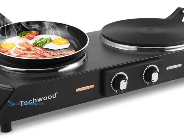 Lot 49-5459746 - Techwood 1800W Hot Plate Portable Electric Stove Countertop Double Burner with Adjustable Temperatur...