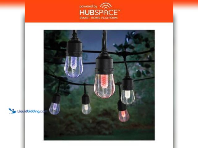Lot 49-5546341 - Hampton Bay Smart Black 12-Light 24 ft. Indoor/Outdoor Plug-in Integrated LED RGBW String Light with...