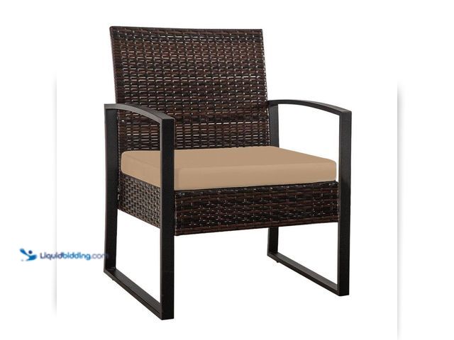 Lot 49-5410522 - LAUREL CANYON Brown Rattan 3 Piece Patio Set Chairs Bistro Set Rattan Conversation Set, With Brown C...