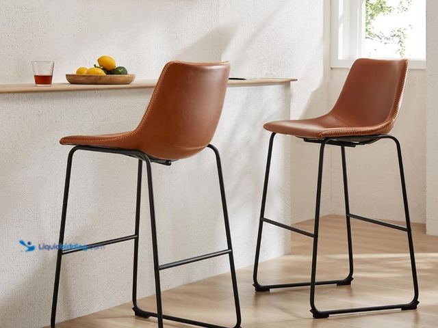 Lot 49-1519268 - Sweetcrispy Counter Height Bar Stools Set of 2, 30 inch Height Stool Faux Leather Barstools with Bac...