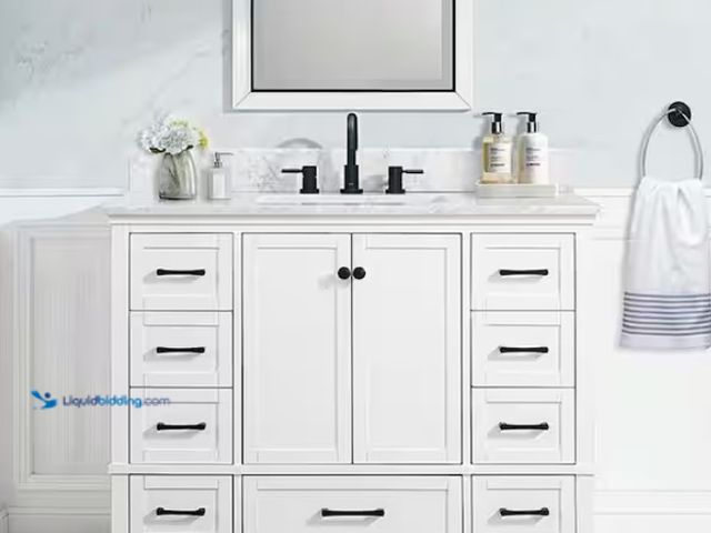 Lot 49-1578115 - Home Decorators Collection Merryfield 43 in. Single Sink White Bath Vanity with White Carrara Marble...