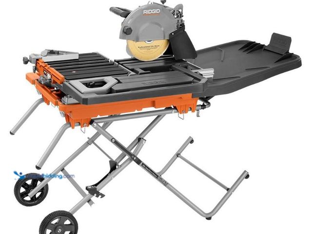 Lot 49-5543452 - RIDGID
15 Amp 10 in. Wet Tile Saw with Portable Stand. Model # R4093. Used and dirty. Powers on