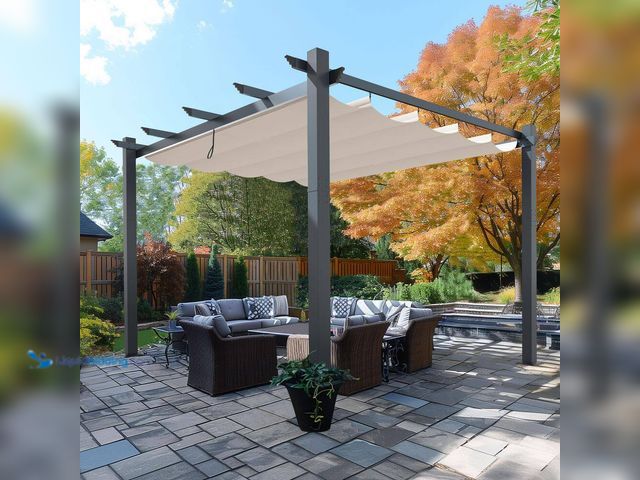Lot 49-3563008 - VEIKOUS
13 ft. W x 10 ft. D Aluminum Pergola Outdoor with Beige Retractable Canopy. Model # PG0202-...
