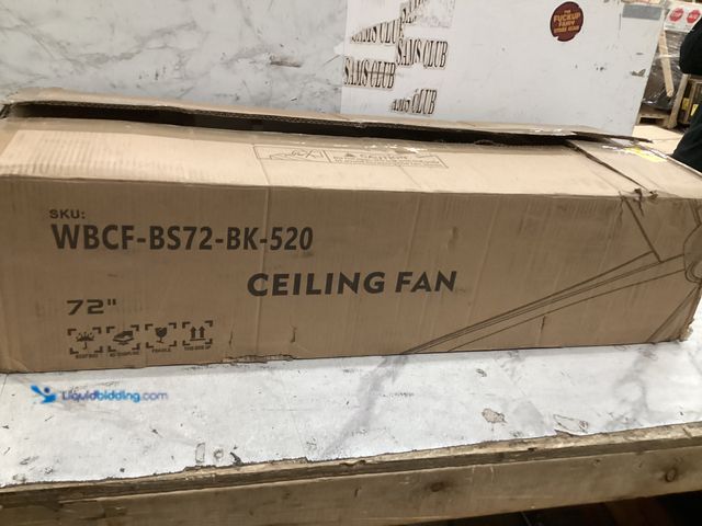 Lot 49-5555407 - Ceiling Fan Assembly, Model:WBCF-BS72-BK-520, Used with attachments and hardware