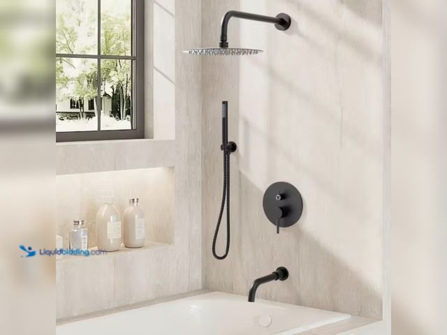 Lot 49-1567522 - YAWWALK Double Handles 3-Spray 10 in. Wall Mount Shower Head Tub and Shower Faucet in Matte Black (V...