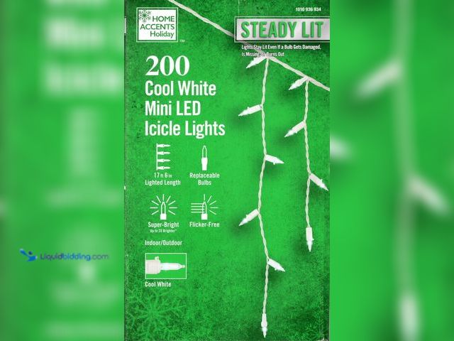 Lot 49-5459907 - QTY 2 - NEW HOME ACCENTS 200 COOL WHITE STEADY LIT MINI LED ICICLE LIGHT SET CHRISTMAS. Model #02994...