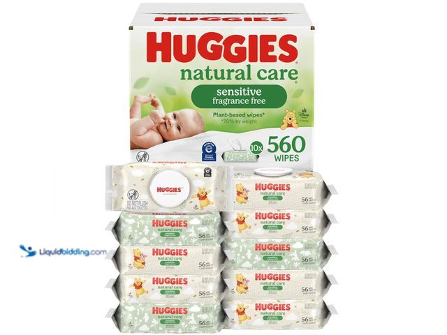 Lot 49-5553183 - Huggies Natural Care Sensitive Baby Wipes, Unscented, Hypoallergenic, 99% Purified Water, 9 Flip-Top...