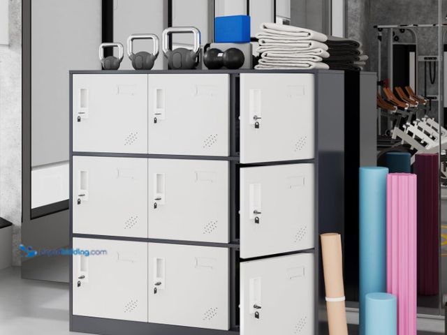 Lot 49-1557155 - SunLinkSan Metal Storage Cabinet, Steel Locker with Lock, Office Storage with Doors, Lockers for Emp...