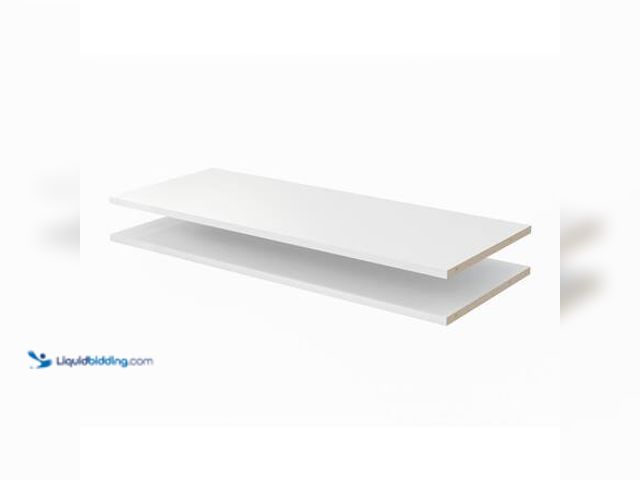 Lot 49-5581828 - Closet Evolution 35 in. x 14 in. Classic White Wood Shelves (2-Pack) Model # WH5 UNUSED. HARDWARE IN...