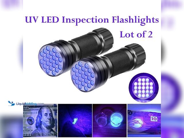 Lot 49-3435047 - Lot of 2 UV Ultra Violet LED Inspection Flashlights 3.86"L x 1.38" Head Diameter 395 NM - NEW - Feat...