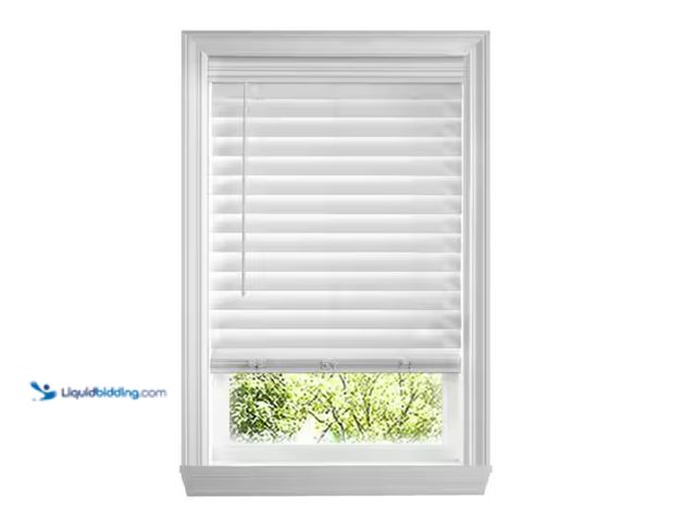 Lot 49-1622851 - Home Decorators Collection White Cordless 2-1/2 in. Premium Faux Wood Blinds with 2.5 in. Slats - 45...