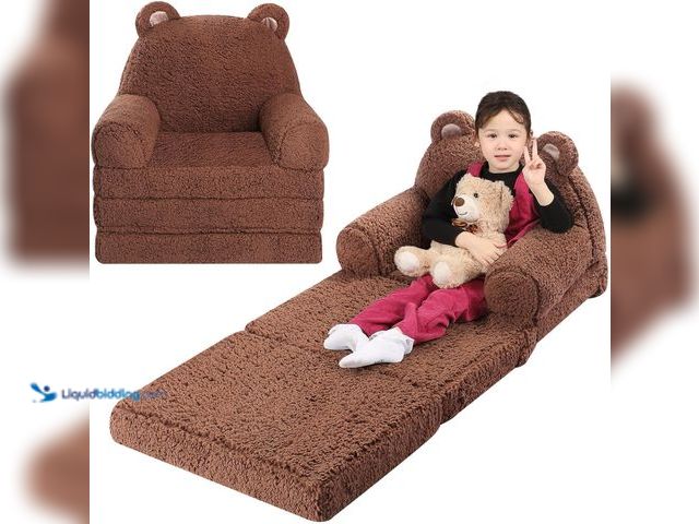 Lot 49-5483742 - Kids Sofa, Sherpa Couch with Tri-Layer Foam Cushions, Comfy Seating for Kids Age 3–6 Years, Brown. M...
