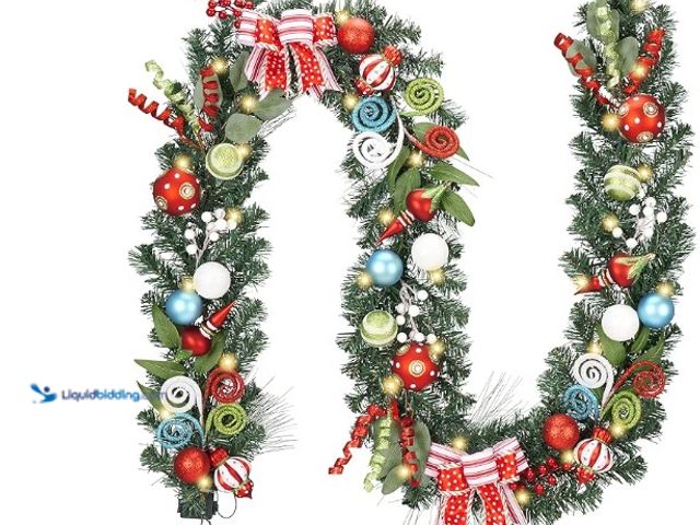 Lot 49-1542684 - Valery Madelyn 9 Feet Pre-Lit Christmas Garland with Lights for Mantle, Lighted Outdoor Xmas Garland...
