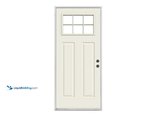 Lot 49-5409432 - JELD-WEN
30 in. x 80 in. 6 Lite Craftsman Primed Steel Prehung Left-Hand Inswing Front Door New