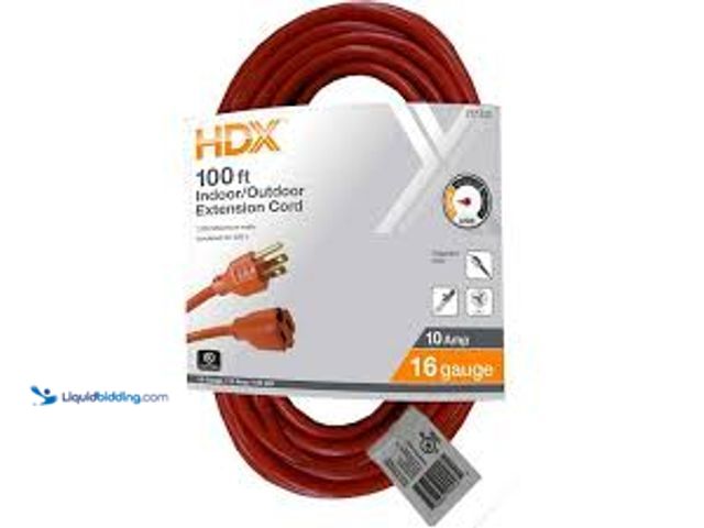 Lot 49-5448408 - QTY 2 - HDX 100 ft. 16/3 Light Duty Indoor/Outdoor Extension Cord, Orange. Model # HD#277-525. Unuse...