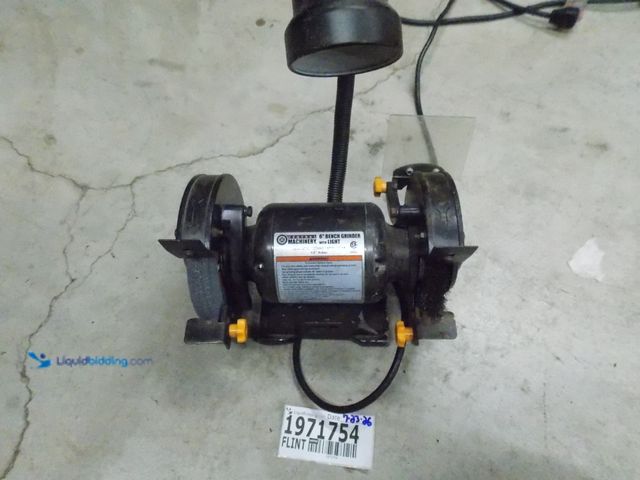 Lot 49-1971754 - 1 Central Machinery 61748 Electric Powered Bench Grinder With Light Central Machinery 6" Bench Grind...