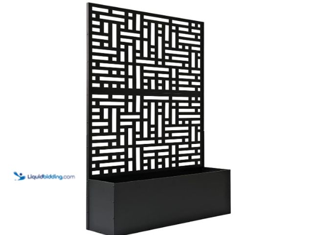 Lot 49-1557115 - Oakland Living 6 ft. X 4 ft. Black Freestanding Metal Privacy Screen Room Divider with Flower Box, B...