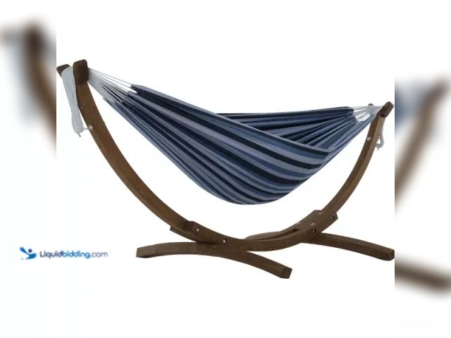 Lot 49-5408505 - Vivere 8ft Double Cotton Hammock with Solid Pine Arc Stand.